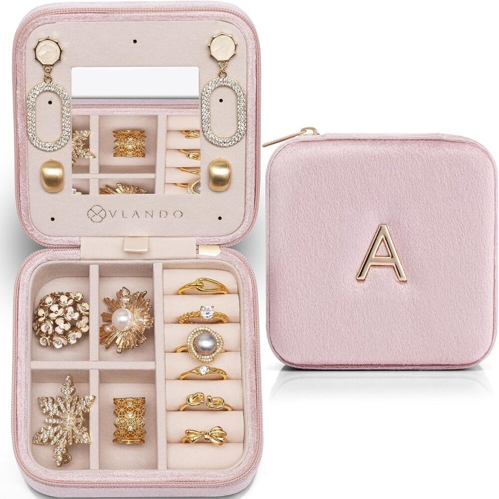 Valentines Day Gifts For Her, Travel Jewelry Case For Women, A Initial Jewelry C